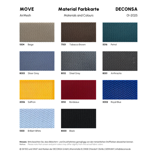 MOVE AirMesh Material-Farbkarte